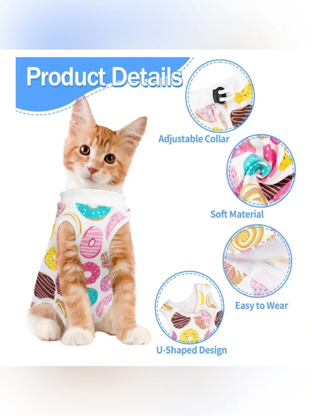 Cute Donut Print Cat Anti-Licking Surgery Onesie -Size Medium